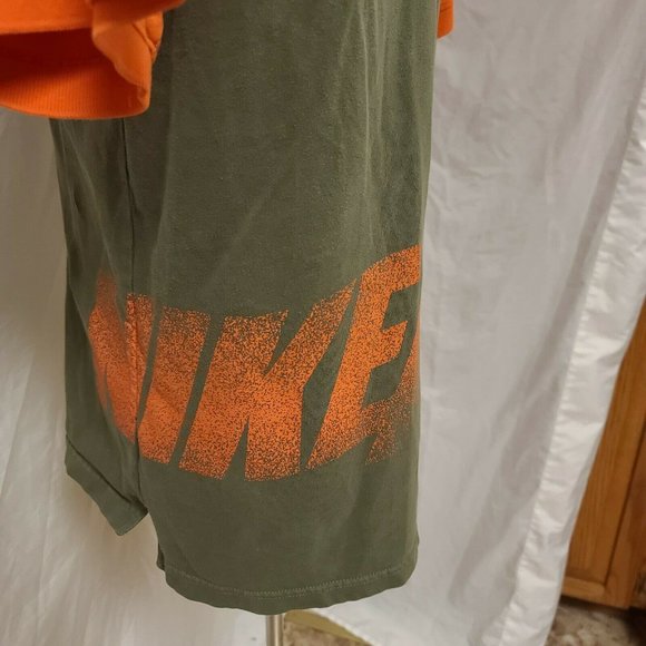 NIKE AIR Mens Medium Green Orange Short Sleeve 3 Button Spell Out Polo Shirt - Picture 8 of 12
